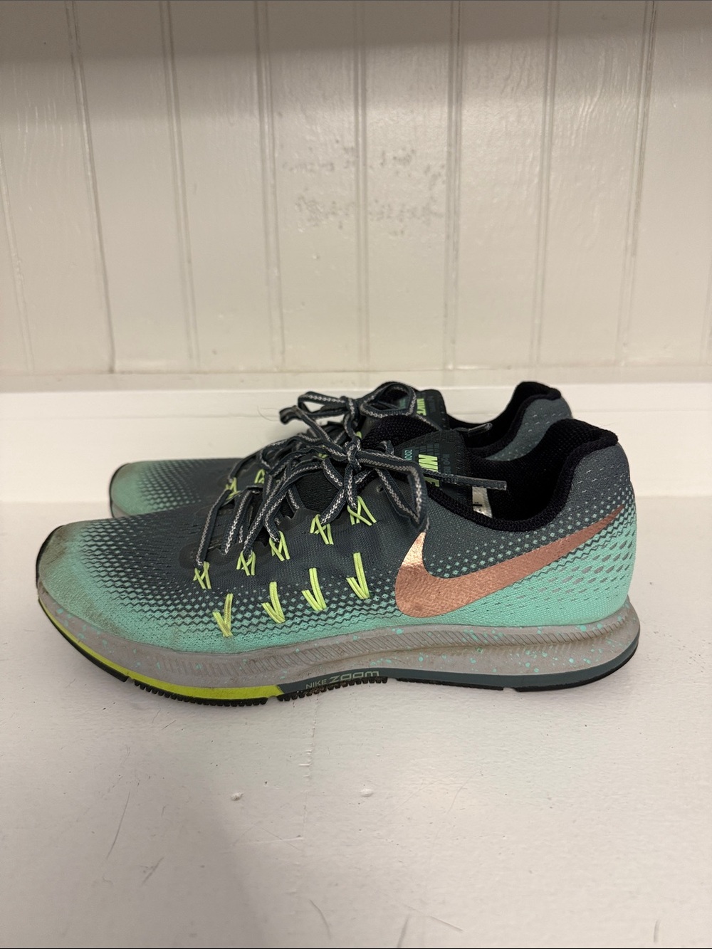 Nike Women's Mint Green and Gray Running Shoes with Copper Swoosh